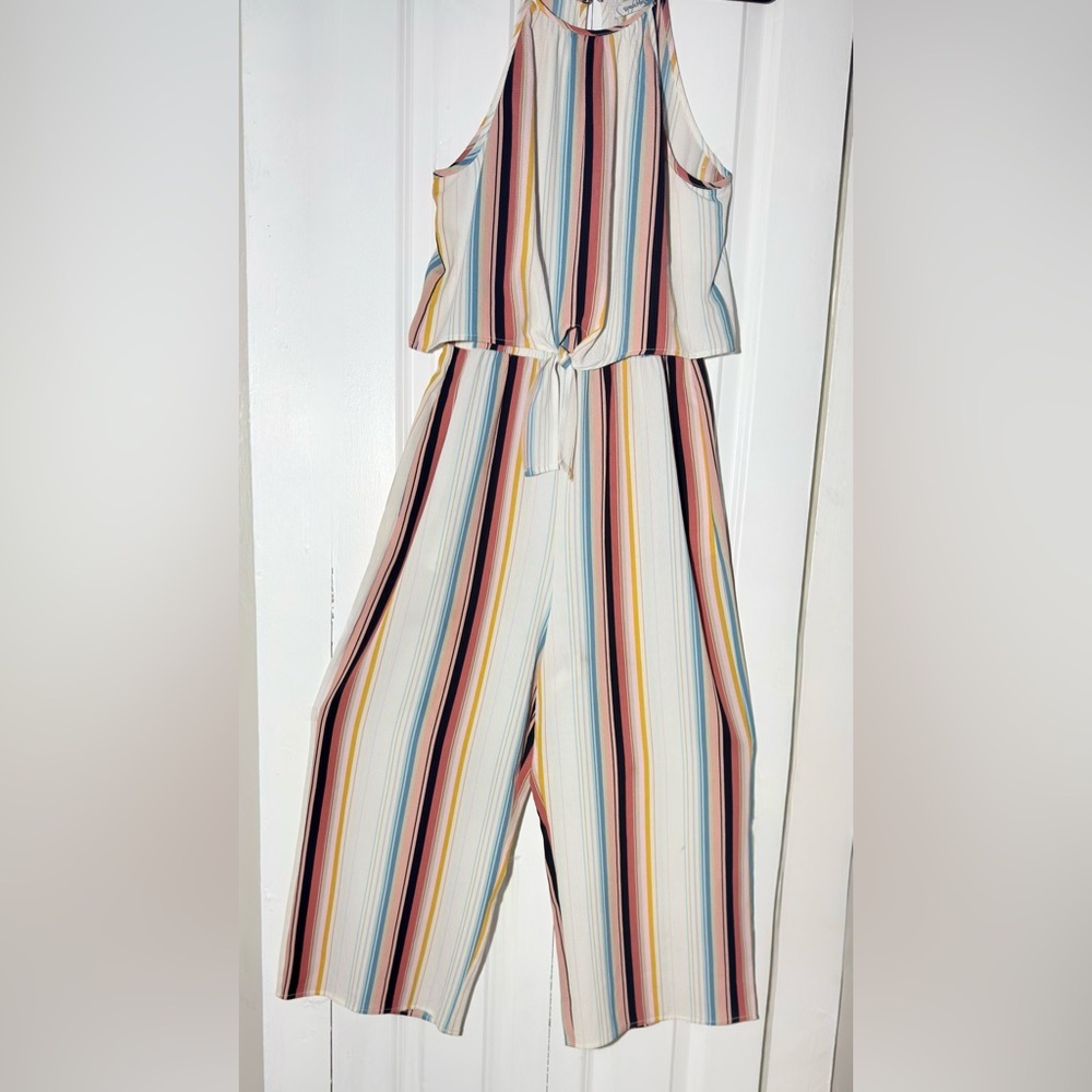 Speechless Romper Jumpsuit Size M Striped Halter Tie Front Wide Leg Boho - Picture 5 of 8